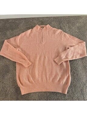 Peter Millar Crown Fleece Sweater Men's Large Apricot Cashmere Linen 1/4 Zip